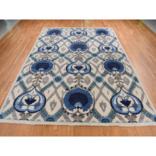 Load image into Gallery viewer, 10&#39;x13&#39;9&quot; Ivory, On Clearance, Hand Knotted, Arts and Crafts Design, Repetitive Heart Shape and Large Leaves, Pure Wool, Oriental Rug FWR525066