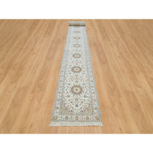 Load image into Gallery viewer, 2&#39;6&quot;x22&#39;9&quot; Powder White, Hand Knotted, Nain with Center Medallion Flower Design, 250 KPSI, 100% Wool, XL Runner Oriental Rug FWR540006