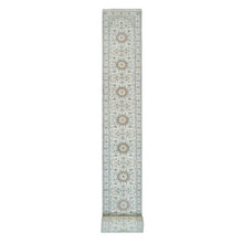 Load image into Gallery viewer, 2&#39;6&quot;x32&#39; Powder White, Hand Knotted, Nain with Center Medallion Flower Design, 250 KPSI, Soft Wool, XL Runner Oriental Rug FWR540012