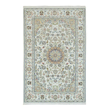 Load image into Gallery viewer, 5&#39;x8&#39; Powder White, Hand Knotted, Nain with Center Medallion Flower Design, 250 KPSI, Natural Wool, Oriental Rug FWR540090