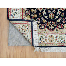 Load image into Gallery viewer, 2&#39;8&quot;x15&#39;10&quot; Midnight Blue, Nain with Center Medallion Flower Design, 250 KPSI, Organic Wool, Hand Knotted, XL Runner Oriental Rug FWR540204