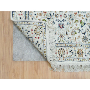 2'5"x22'6" Powder White, Hand Knotted, Nain with All Over Flower Design, 250 KPSI, Pure Wool, XL Runner Oriental Rug FWR540210
