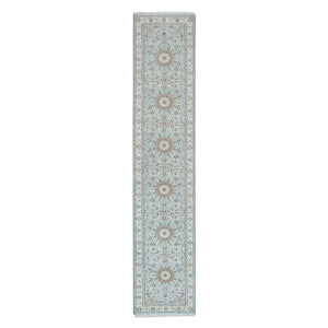 2'9"x14' Beau Blue, Nain with Center Medallion Flower Design, 250 KPSI, Natural Wool, Hand Knotted, XL Runner Oriental Rug FWR540378
