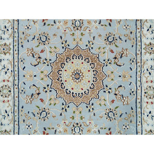 2'9"x14' Beau Blue, Nain with Center Medallion Flower Design, 250 KPSI, Natural Wool, Hand Knotted, XL Runner Oriental Rug FWR540378
