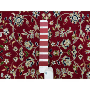 2'8"x17'10" Burgundy Red, Hand Knotted, Nain with Center Medallion Flower Design, 250 KPSI, Organic Wool, XL Runner Oriental Rug FWR540384