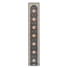 Load image into Gallery viewer, 2&#39;8&quot;x18&#39;5&quot; Midnight Blue, Nain with Center Medallion Flower Design, Pure Wool, Hand Knotted, 250 KPSI, XL Runner Oriental Rug FWR540390