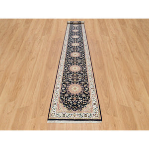 2'8"x18'5" Midnight Blue, Nain with Center Medallion Flower Design, Pure Wool, Hand Knotted, 250 KPSI, XL Runner Oriental Rug FWR540390