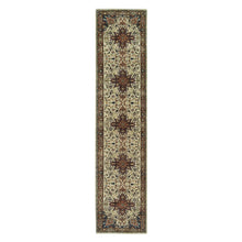 Load image into Gallery viewer, 2&#39;8&quot;x12&#39;3&quot; Cosmic Latte Beige, Vegetable Dyes, Antiqued Heriz Re-Creation with Geometric Medallions, Extra Soft Wool, Soft and Lush Pile, Hand Knotted, Runner Oriental Rug FWR540504