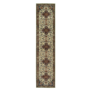 2'8"x12'3" Cosmic Latte Beige, Vegetable Dyes, Antiqued Heriz Re-Creation with Geometric Medallions, Extra Soft Wool, Soft and Lush Pile, Hand Knotted, Runner Oriental Rug FWR540504