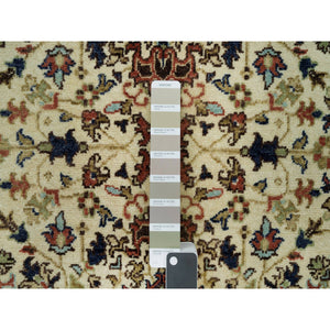 2'8"x12'3" Cosmic Latte Beige, Vegetable Dyes, Antiqued Heriz Re-Creation with Geometric Medallions, Extra Soft Wool, Soft and Lush Pile, Hand Knotted, Runner Oriental Rug FWR540504