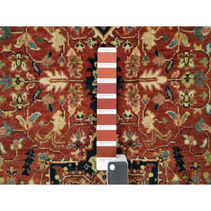 2'6"x24' Maroon Red, Natural Dyes, Dense Weave, Hand Knotted, Antiqued Fine Heriz Re-Creation, Organic Wool, XL Runner Oriental Rug FWR540564