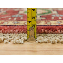 Load image into Gallery viewer, 6&#39;x6&#39; Abbey White and Prune Red, Dense Weave, Lush Pile, Vegetable Dyes, Antiqued Fine Hand Knotted Heriz Re-Creation, Round Oriental Rug FWR540636