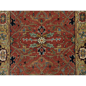 2'7"x24' Auburn Red, Dense Weave, Antiqued Fine Hand Knotted Soft Pile Heriz Re-Creation, Extra Soft Wool, XL Runner Oriental Rug FWR540654