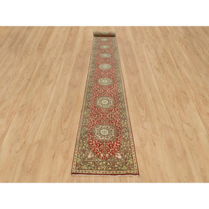2'7"x22' Cherry Red, Antiqued Tabriz Haji Jalili Design, Fine Weave, Natural Dyes, All Wool, Plush Pile, Hand Knotted, XL Runner Oriental Rug FWR540696