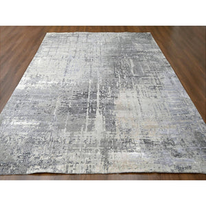 10'x13'10" Medium Gray, Abstract With Mosaic Design, Wool And Silk, Hand Knotted, Oriental Rug FWR60054