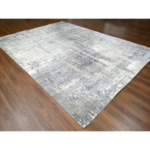 10'x13'10" Medium Gray, Abstract With Mosaic Design, Wool And Silk, Hand Knotted, Oriental Rug FWR60054