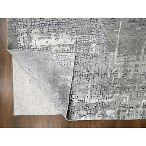 10'x13'10" Medium Gray, Abstract With Mosaic Design, Wool And Silk, Hand Knotted, Oriental Rug FWR60054