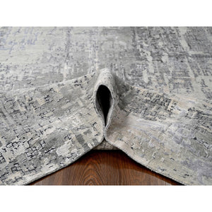 10'x13'10" Medium Gray, Abstract With Mosaic Design, Wool And Silk, Hand Knotted, Oriental Rug FWR60054
