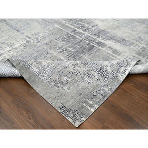 10'x13'10" Medium Gray, Abstract With Mosaic Design, Wool And Silk, Hand Knotted, Oriental Rug FWR60054