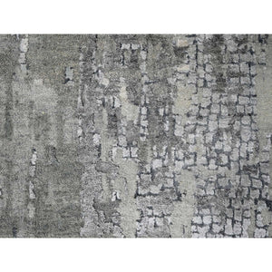 10'x13'10" Medium Gray, Abstract With Mosaic Design, Wool And Silk, Hand Knotted, Oriental Rug FWR60054