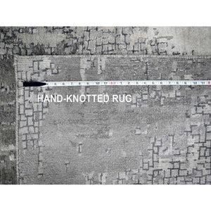 10'x13'10" Medium Gray, Abstract With Mosaic Design, Wool And Silk, Hand Knotted, Oriental Rug FWR60054