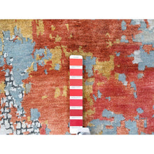 Load image into Gallery viewer, 10&#39;x13&#39;10&quot; Dark Coral With Cloud Gray, Abstract With Fire Mosaic Design, Wool And Silk, Hand Knotted, Oriental Rug FWR60060