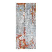 Load image into Gallery viewer, 2&#39;7&quot;x5&#39;10&quot; Burnt Orange with Medium Gray, Abstract with Fire Mosaic Design, Wool and Silk, Hand Knotted, Runner, Oriental Rug FWR60072