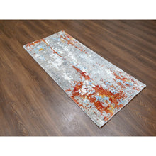 Load image into Gallery viewer, 2&#39;7&quot;x5&#39;10&quot; Burnt Orange With Medium Gray, Abstract With Fire Mosaic Design, Wool And Silk, Hand Knotted, Runner, Oriental Rug FWR60072