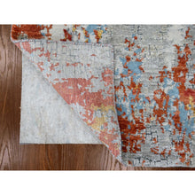 Load image into Gallery viewer, 2&#39;7&quot;x5&#39;10&quot; Burnt Orange with Medium Gray, Abstract with Fire Mosaic Design, Wool and Silk, Hand Knotted, Runner, Oriental Rug FWR60072