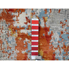 Load image into Gallery viewer, 2&#39;7&quot;x5&#39;10&quot; Burnt Orange with Medium Gray, Abstract with Fire Mosaic Design, Wool and Silk, Hand Knotted, Runner, Oriental Rug FWR60072