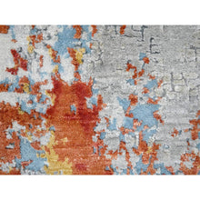 Load image into Gallery viewer, 2&#39;7&quot;x5&#39;10&quot; Burnt Orange with Medium Gray, Abstract with Fire Mosaic Design, Wool and Silk, Hand Knotted, Runner, Oriental Rug FWR60072