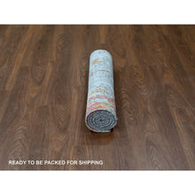 Load image into Gallery viewer, 2&#39;7&quot;x5&#39;10&quot; Burnt Orange With Medium Gray, Abstract With Fire Mosaic Design, Wool And Silk, Hand Knotted, Runner, Oriental Rug FWR60072