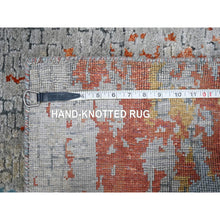 Load image into Gallery viewer, 2&#39;7&quot;x5&#39;10&quot; Burnt Orange with Medium Gray, Abstract with Fire Mosaic Design, Wool and Silk, Hand Knotted, Runner, Oriental Rug FWR60072