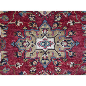 5'x6'10" Harvard Crimson Red, 100% Wool, Hand Knotted, Karajeh Design with Tribal Medallions, Oriental Rug FWR60120