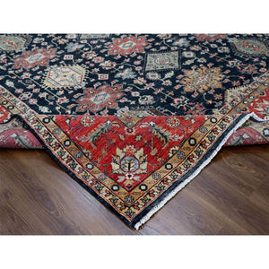 10'2"x10'2" Power Black, Hand Knotted, Karajeh Design with All Over Pattern, Vegetable Dyes, Soft Pile, 100% Wool, Square, Oriental Rug FWR60138