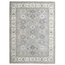 Load image into Gallery viewer, 9&#39;2&quot;x11&#39;8&quot; Gentle Gray, Organic Wool, Hand Knotted, Karajeh and Geometric Design, Oriental Rug FWR60162