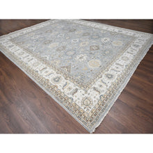 Load image into Gallery viewer, 12&#39;2&quot;x15&#39; Metallic Gray, Hand Knotted, Karajeh And Geometric Design, Organic Wool, Oversized, Oriental Rug FWR60180