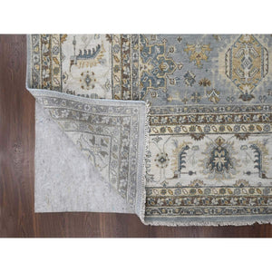 12'2"x15' Metallic Gray, Hand Knotted, Karajeh And Geometric Design, Organic Wool, Oversized, Oriental Rug FWR60180