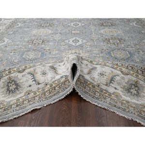 12'2"x15' Metallic Gray, Hand Knotted, Karajeh And Geometric Design, Organic Wool, Oversized, Oriental Rug FWR60180