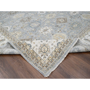 12'2"x15' Metallic Gray, Hand Knotted, Karajeh And Geometric Design, Organic Wool, Oversized, Oriental Rug FWR60180