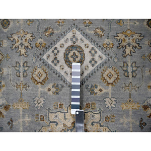 12'2"x15' Metallic Gray, Hand Knotted, Karajeh And Geometric Design, Organic Wool, Oversized, Oriental Rug FWR60180