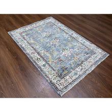 Load image into Gallery viewer, 4&#39;x5&#39;9&quot; Grayish Blue, Organic Wool, Denser Weave, Broken And Erased Persian Heriz, Soft Color Palette, Hand Knotted, All Over Design, Oriental Rug FWR60210