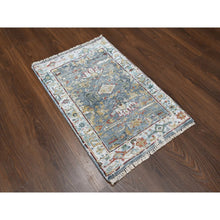 Load image into Gallery viewer, 2&#39;x3&#39; Grayish Blue With Soft Color Palette, Organic Wool, Denser Weave, Broken And Erased Persian Heriz, All Over Design, Hand Knotted, Mat, Oriental Rug FWR60222