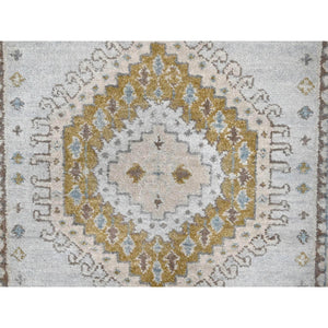 2'9"x18' White Gray, Organic Wool, Hand Knotted, Persian Village Inspired, Geometric Elements Design, Natural Dyes, Denser Weave, XL Runner, Oriental Rug FWR60234