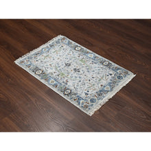 Load image into Gallery viewer, 2&#39;x3&#39; Ice Gray, Oushak With Floral Motifs, Natural Wool, Hand Knotted, Denser Weave, Mat, Oriental Rug FWR60264