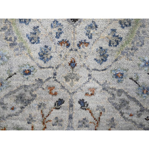 2'x3' Ice Gray, Oushak With Floral Motifs, Natural Wool, Hand Knotted, Denser Weave, Mat, Oriental Rug FWR60264