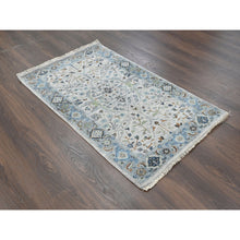 Load image into Gallery viewer, 3&#39;x4&#39;10&quot; Platinum Gray, Denser Weave, Oushak With Floral Motifs, Natural Wool, Hand Knotted, Oriental Rug FWR60270