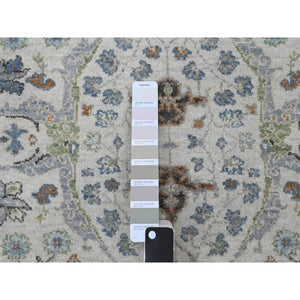 3'x4'10" Platinum Gray, Denser Weave, Oushak with Floral Motifs, Natural Wool, Hand Knotted, Oriental Rug FWR60270
