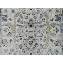 Load image into Gallery viewer, 3&#39;x4&#39;10&quot; Platinum Gray, Denser Weave, Oushak With Floral Motifs, Natural Wool, Hand Knotted, Oriental Rug FWR60270