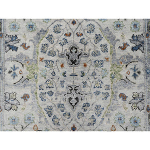 3'x4'10" Platinum Gray, Denser Weave, Oushak with Floral Motifs, Natural Wool, Hand Knotted, Oriental Rug FWR60270